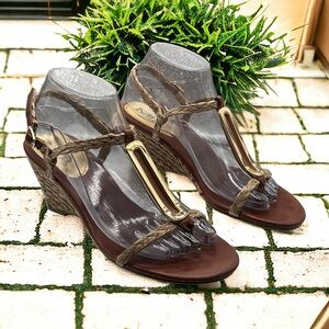 Mia Tinker Raffia Wedge Sandals, Size 7.5